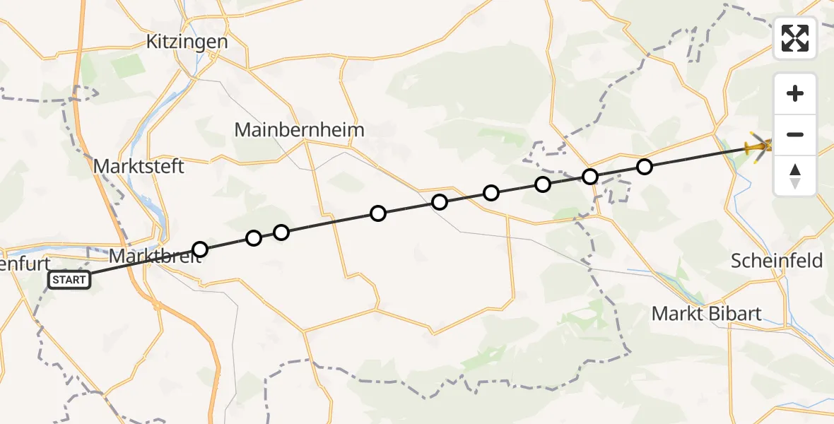 Flugroute Rettungshubschrauber Marktbreit - Oberscheinfeld, 18 April 2026, 07:40