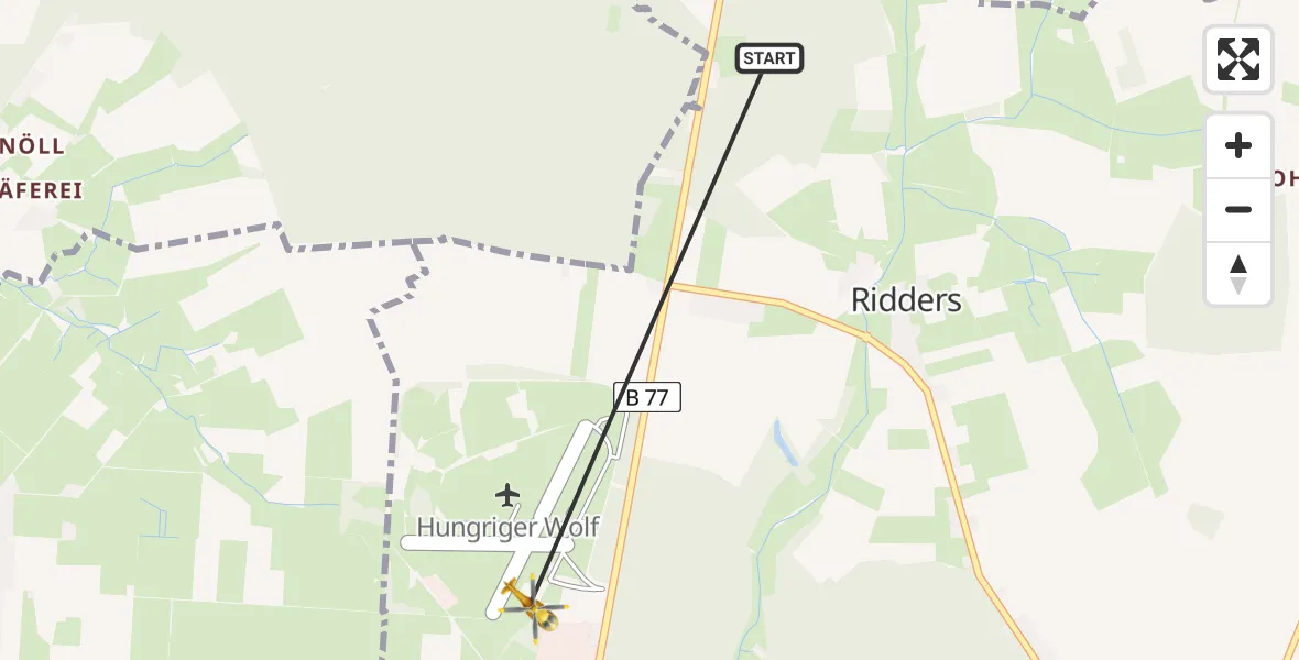 Flugroute Rettungshubschrauber Hohenlockstedt - Itzehoe Hungriger Wolf Flugplatz, 18 April 2026, 07:41