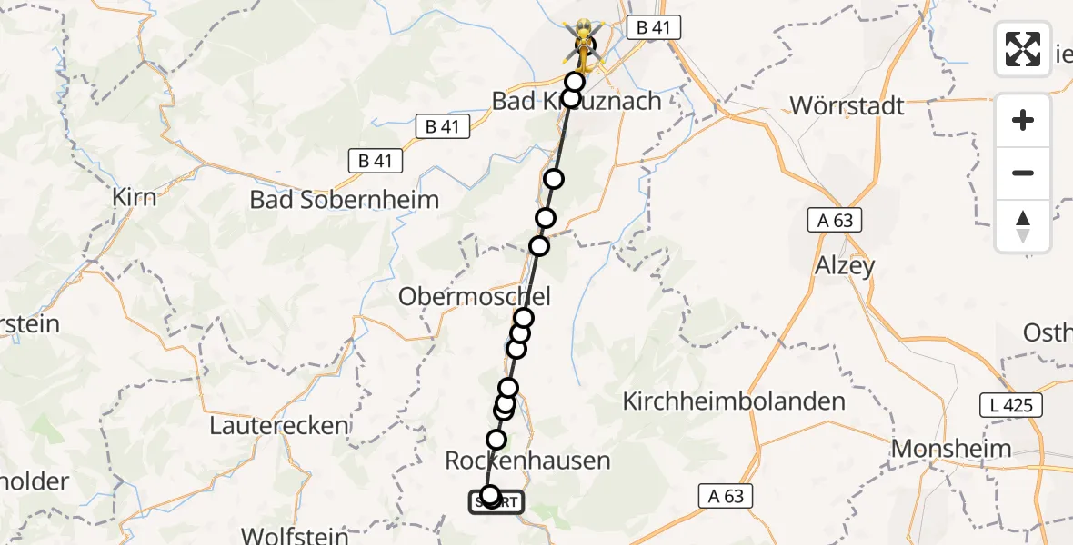 Flugroute Rettungshubschrauber Imsweiler UL - Bretzenheim, 18 April 2026, 07:42