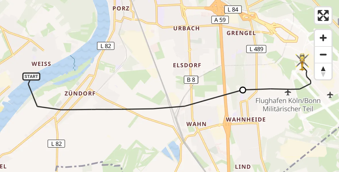 Flugroute Rettungshubschrauber Köln - Köln Bonn Flughafen, 18 April 2026, 07:43