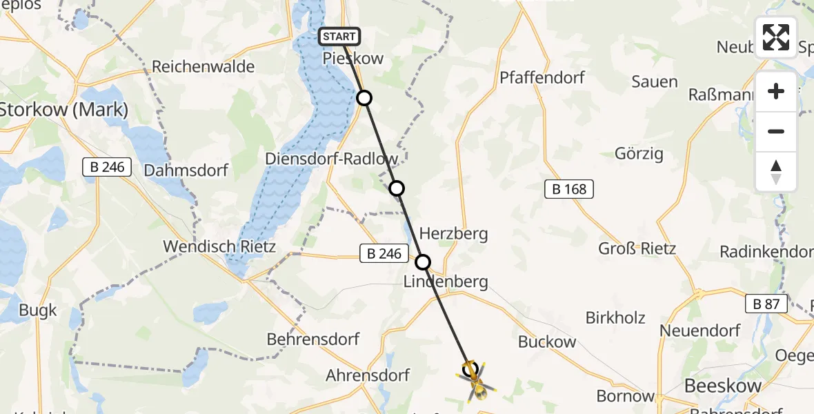 Flugroute Rettungshubschrauber Bad Saarow - Rietz-Neuendorf, 18 April 2026, 07:52