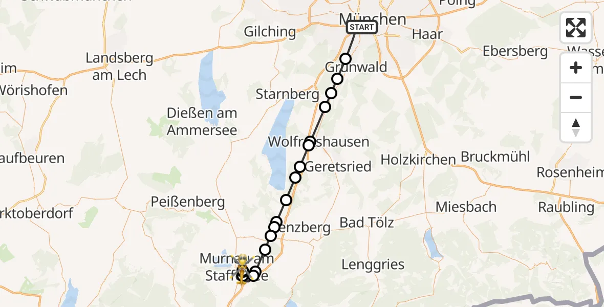 Flugroute Rettungshubschrauber München - Murnau Accident Hospital, 18 April 2026, 07:54