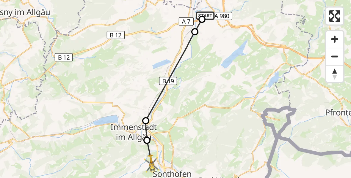 Flugroute Rettungshubschrauber Kempten-Durach Flugplatz - Blaichach, 18 April 2026, 08:04