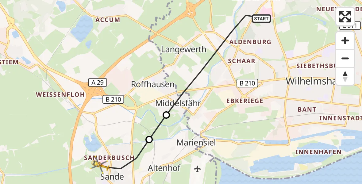 Flugroute Rettungshubschrauber Wilhelmshaven - Sande, 18 April 2026, 08:05