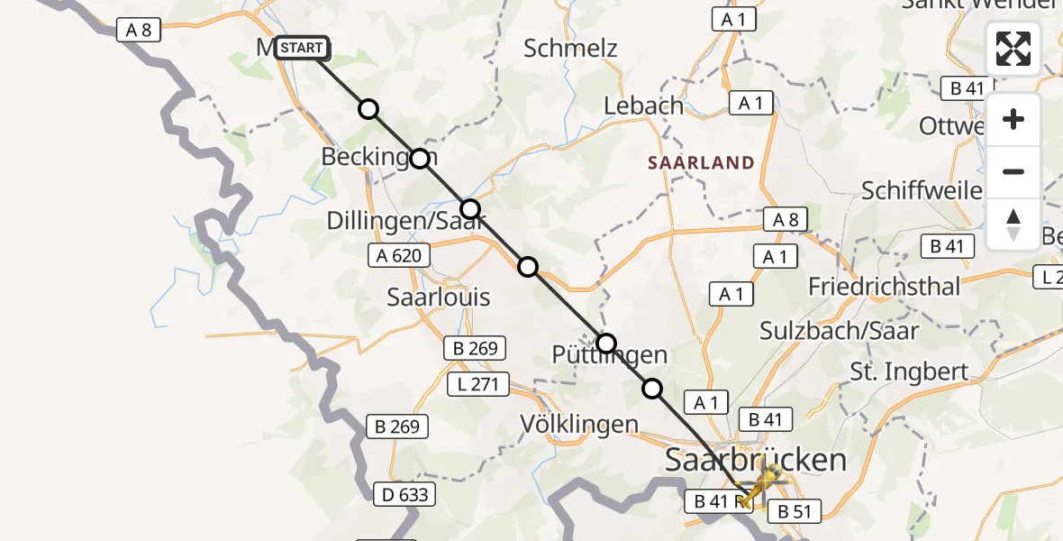 Flugroute Rettungshubschrauber Merzig - Saarbrücken, 18 April 2026, 08:10