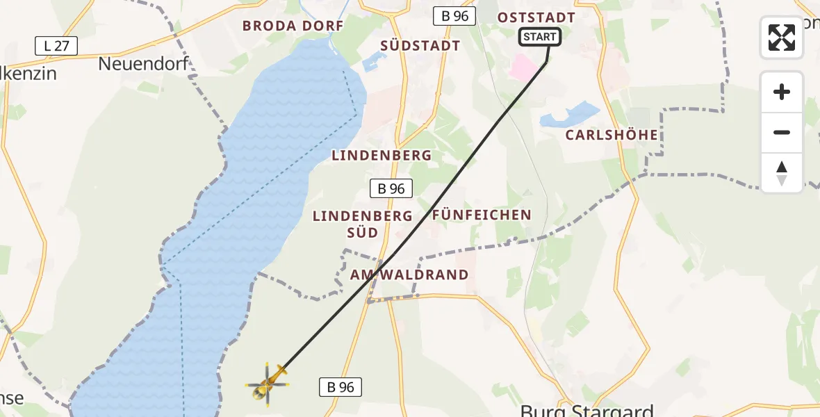 Flugroute Rettungshubschrauber Neubrandenburg - Burg Stargard, 18 April 2026, 08:11