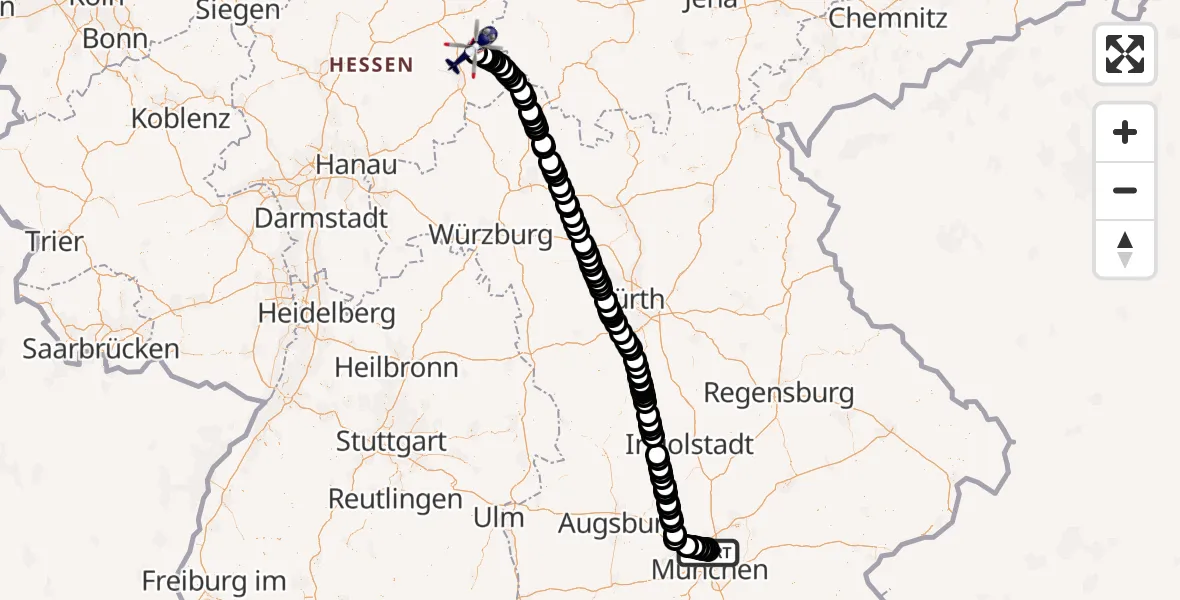 Flugroute Polizeihubschrauber Oberschleißheim - Hünfeld, 18 April 2026, 08:13