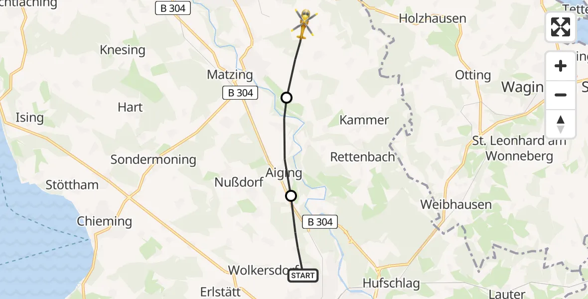 Flugroute Rettungshubschrauber Traunstein - Traunreut, 18 April 2026, 08:19