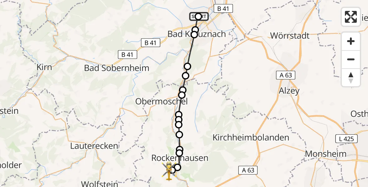 Flugroute Rettungshubschrauber Bretzenheim - Imsweiler UL, 18 April 2026, 08:20