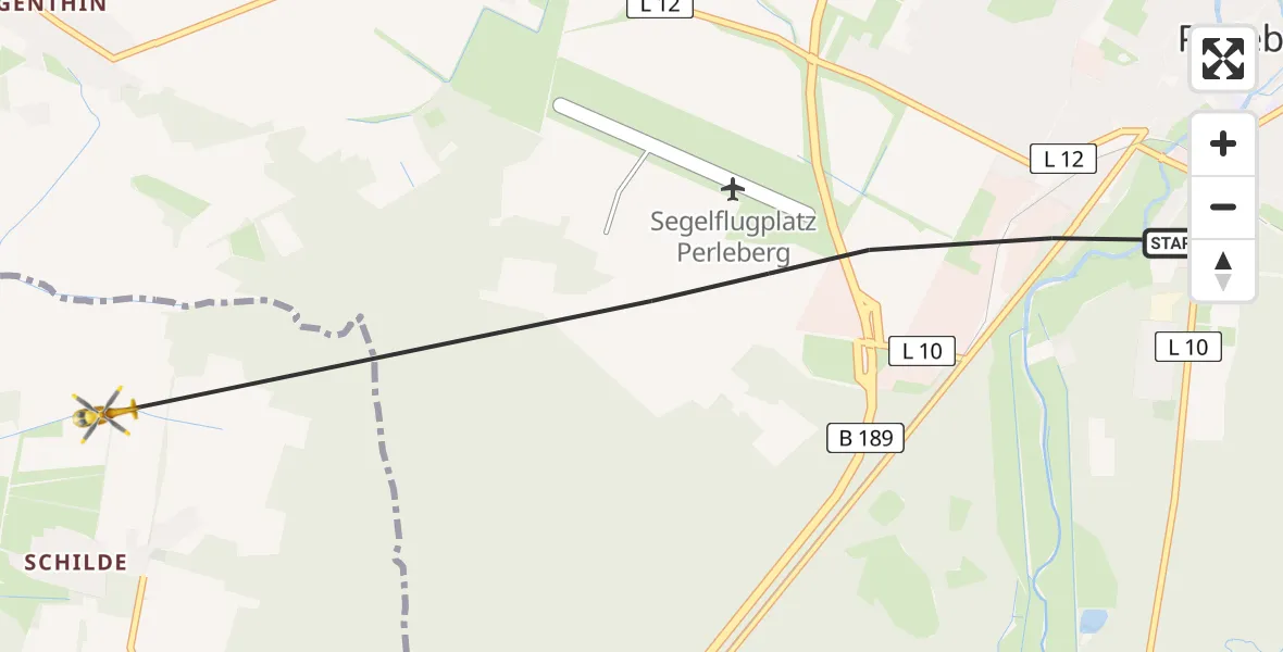 Flugroute Rettungshubschrauber Perleberg - Weisen, 18 April 2026, 08:27