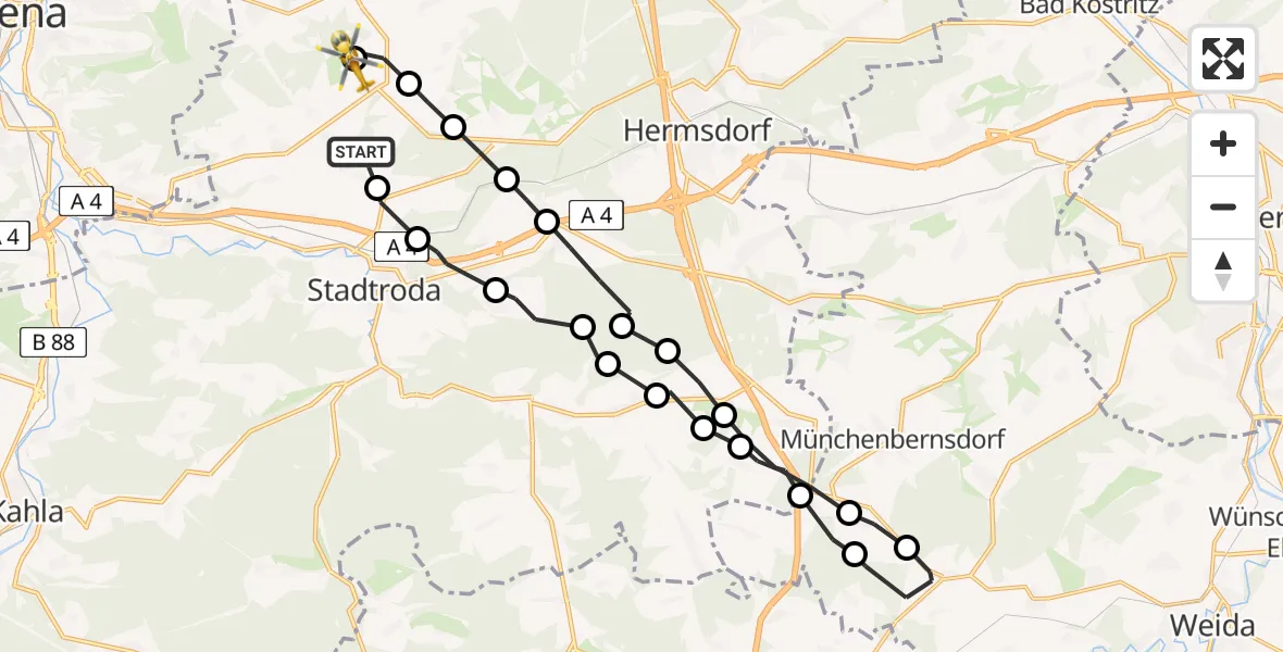 Flugroute Rettungshubschrauber Schöngleina - Jena-Schöngleina Flugplatz, 18 April 2026, 08:30
