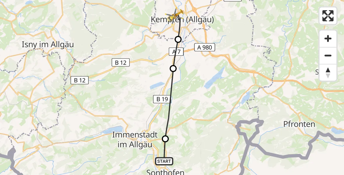 Flugroute Rettungshubschrauber Burgberg i.Allgäu - Kempten (Allgäu), 18 April 2026, 08:34
