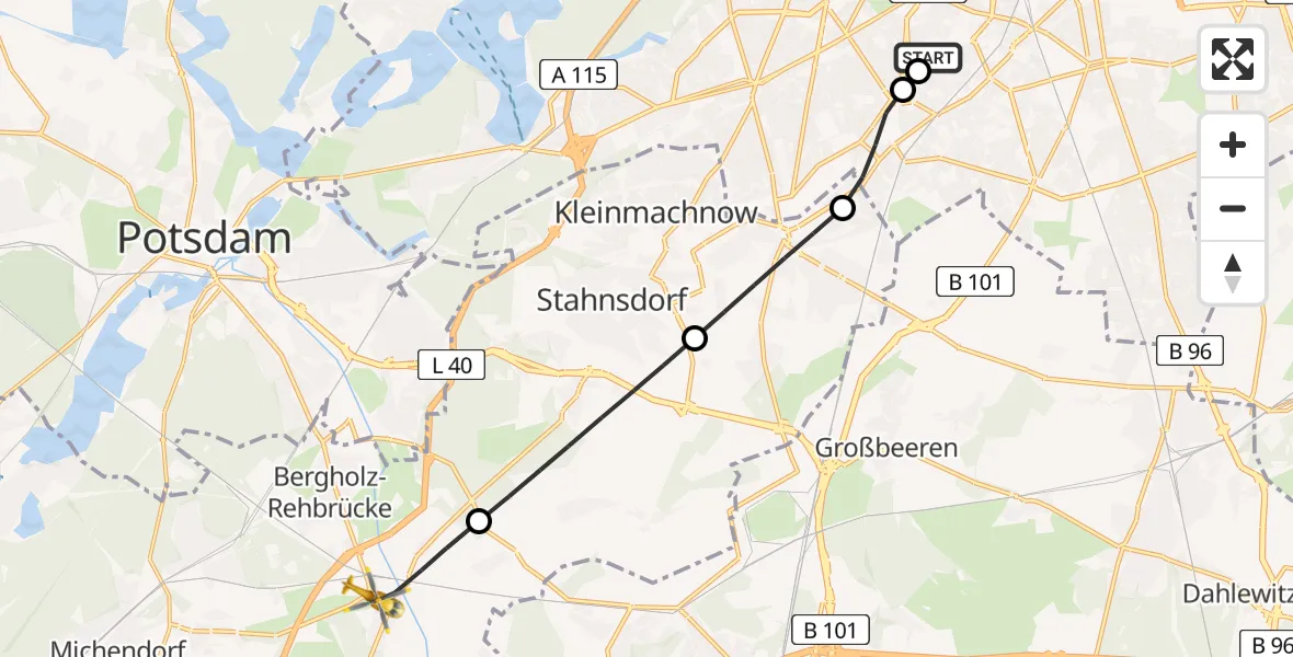 Flugroute Rettungshubschrauber Charité Clinic Benjamin Franklin Campus - Nuthetal, 18 April 2026, 08:40