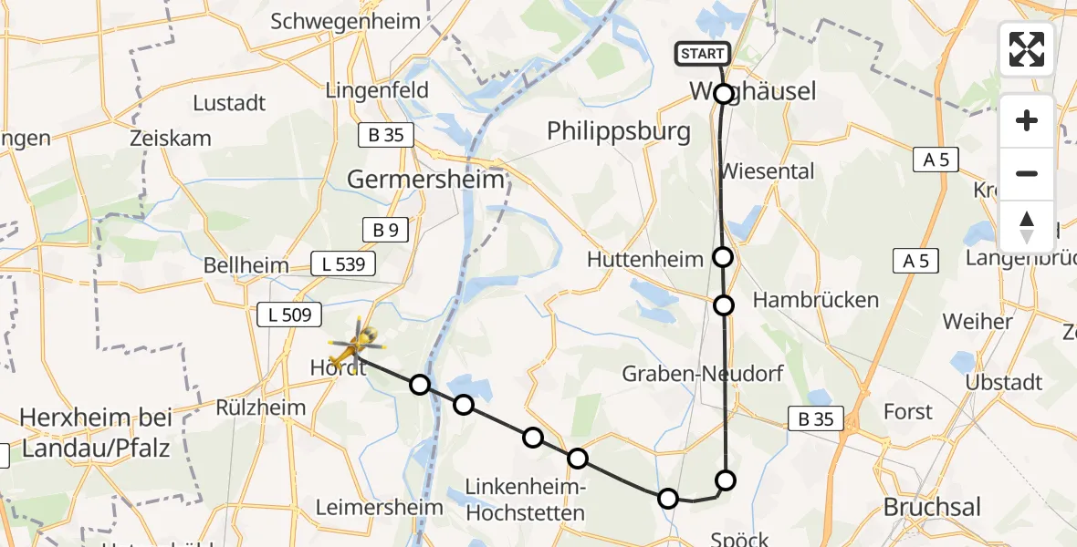 Flugroute Rettungshubschrauber Oberhausen-Rheinhausen - Hördt, 18 April 2026, 08:43