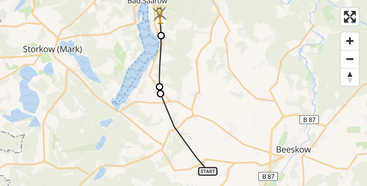 Flugroute Rettungshubschrauber Tauche - Bad Saarow, 18 April 2026, 08:49