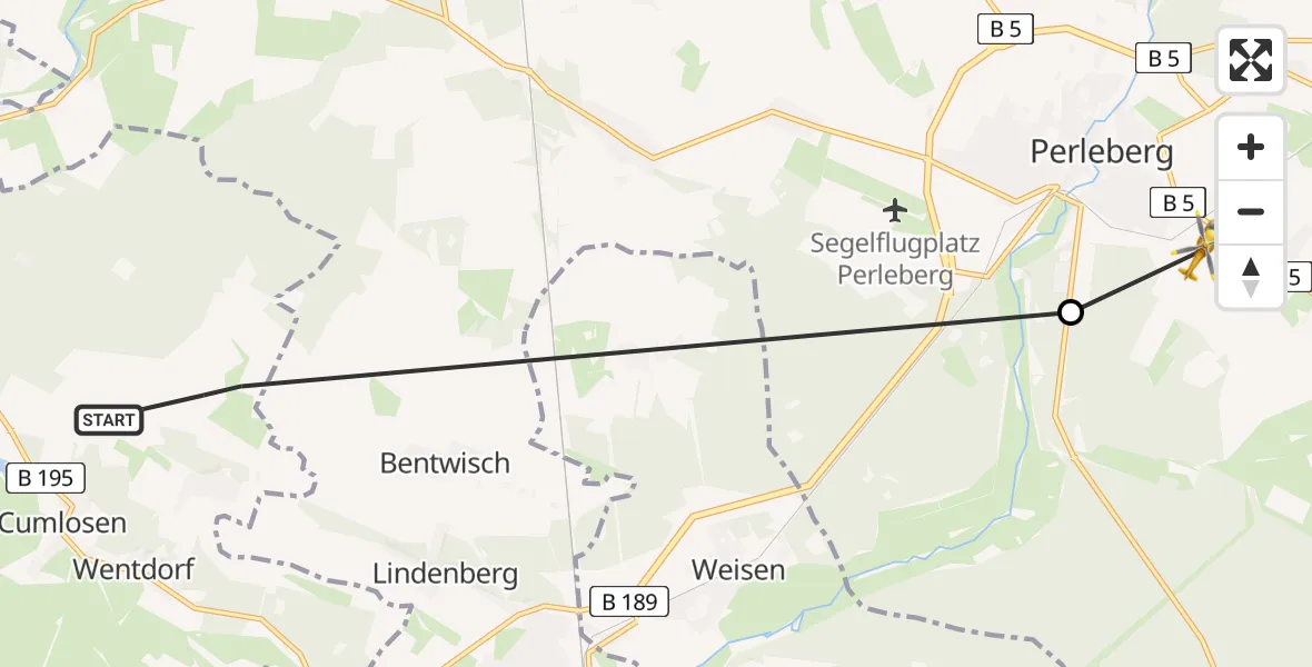 Flugroute Rettungshubschrauber Cumlosen - Perleberg, 18 April 2026, 08:52