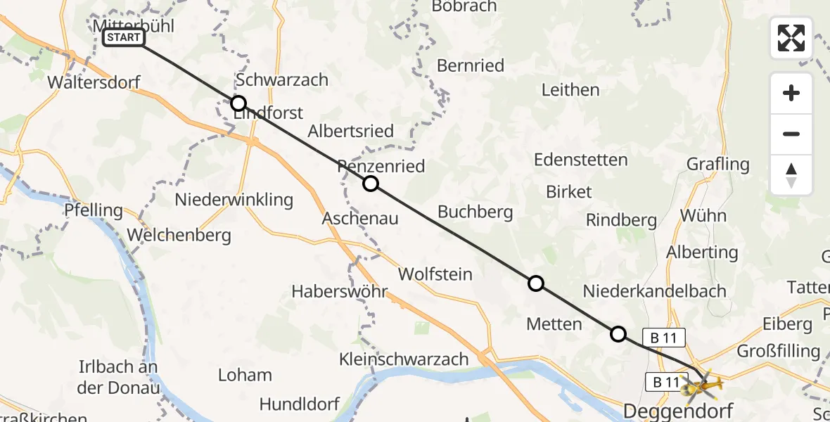Flugroute Rettungshubschrauber Bogen - Deggendorf, 18 April 2026, 08:54
