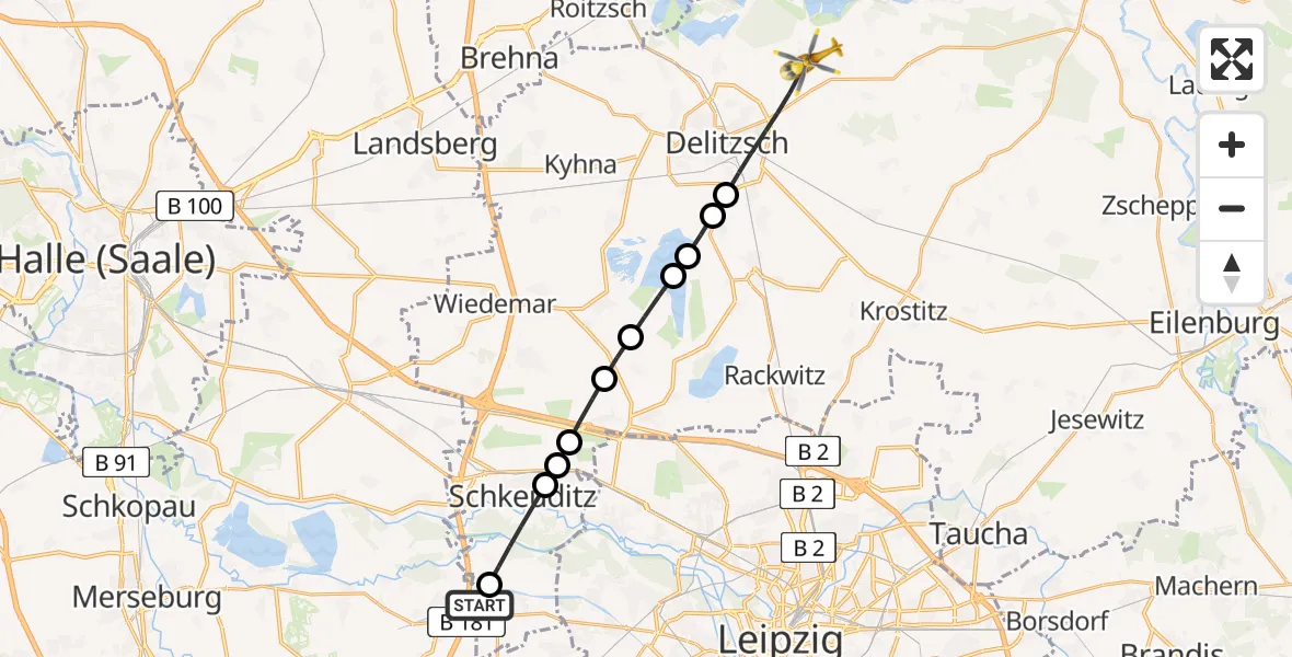 Flugroute Rettungshubschrauber ADAC Air Rescue Station Leipzig/Schkeuditz-Dölzig Hubschrauberlandeplatz (Christoph 61) - Delitzsch, 18 April 2026, 08:56