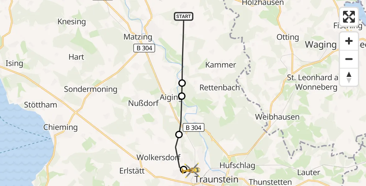 Flugroute Rettungshubschrauber Traunreut - Traunstein Hospital, 18 April 2026, 08:59