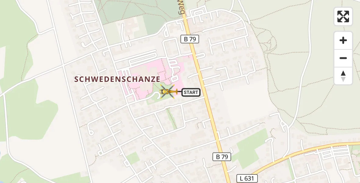 Flugroute Rettungshubschrauber Wolfenbüttel Municipal Hospital Heliport (Christoph 30) - Wolfenbüttel Municipal Hospital Heliport (Christoph 30), 18 April 2026, 09:00