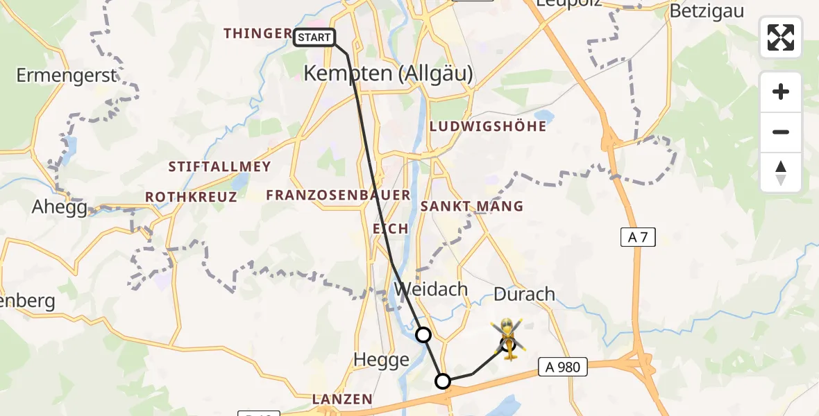 Flugroute Rettungshubschrauber Kempten (Allgäu) - Kempten-Durach Flugplatz, 18 April 2026, 09:01