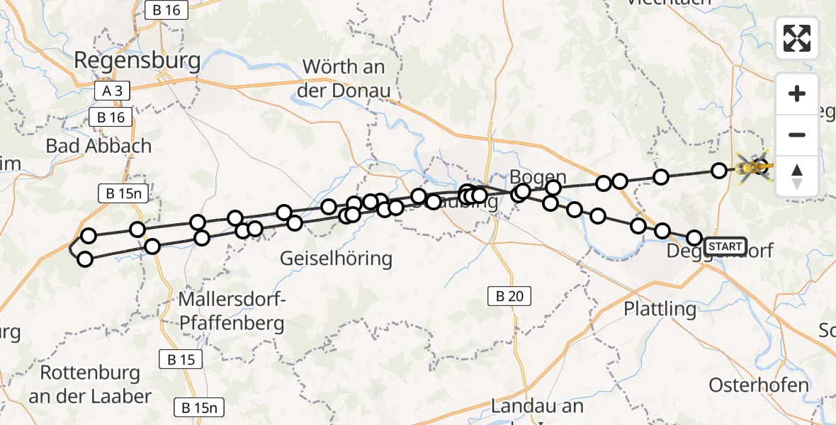 Flugroute Rettungshubschrauber Deggendorf - Grafling, 18 April 2026, 09:19