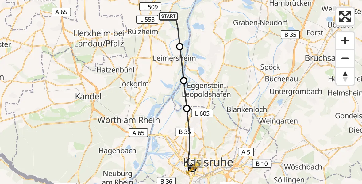 Flugroute Rettungshubschrauber Hördt - Sankt Vincentius Hospital, 18 April 2026, 09:23