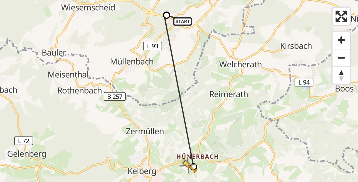 Flugroute Ambulanzhubschrauber Nürburgring Hubschrauberlandeplatz - Kelberg, 18 April 2026, 09:40