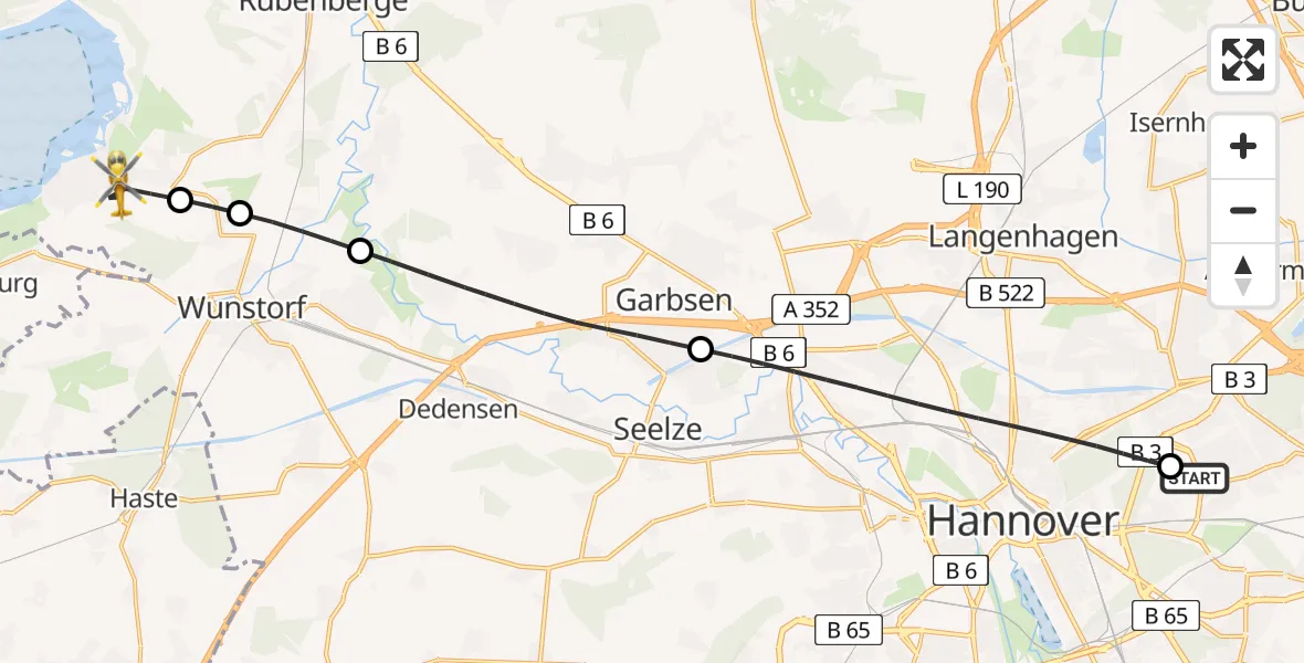 Flugroute Rettungshubschrauber Hannover Luftrettung Hubschrauberlandeplatz (Christoph 4) - Wunstorf, 18 April 2026, 09:51