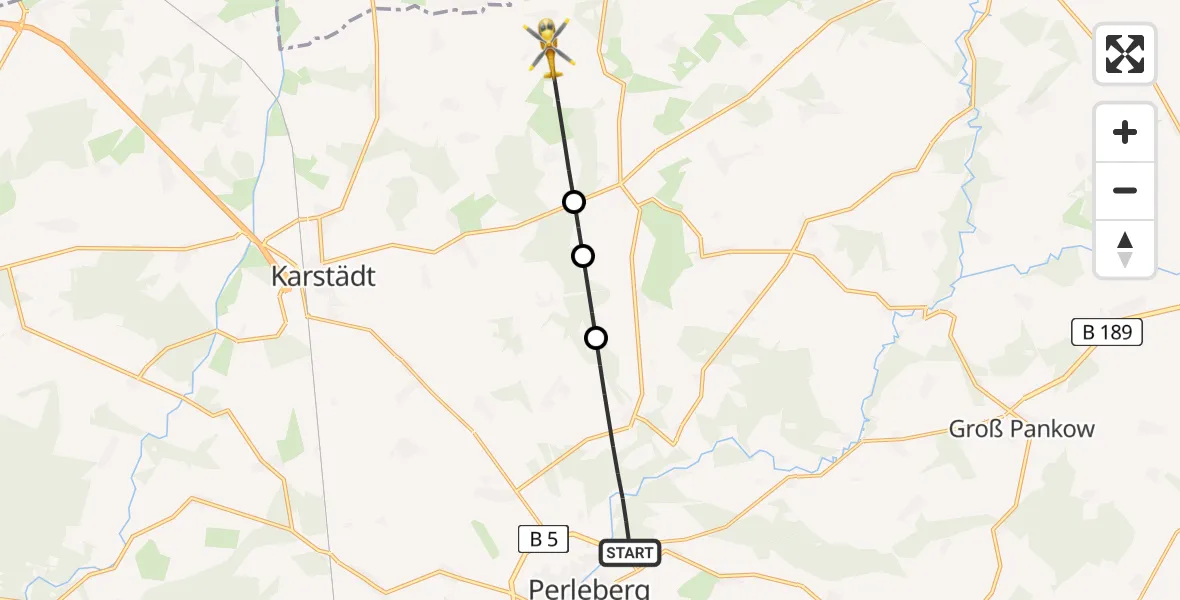 Flugroute Rettungshubschrauber Perleberg - Pirow, 18 April 2026, 10:02