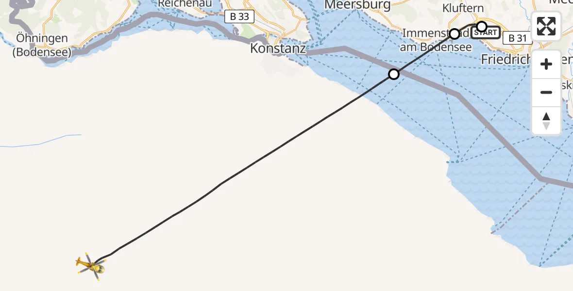 Flugroute Rettungshubschrauber Friedrichshafen Hospital - Hagnau am Bodensee, 18 April 2026, 10:07