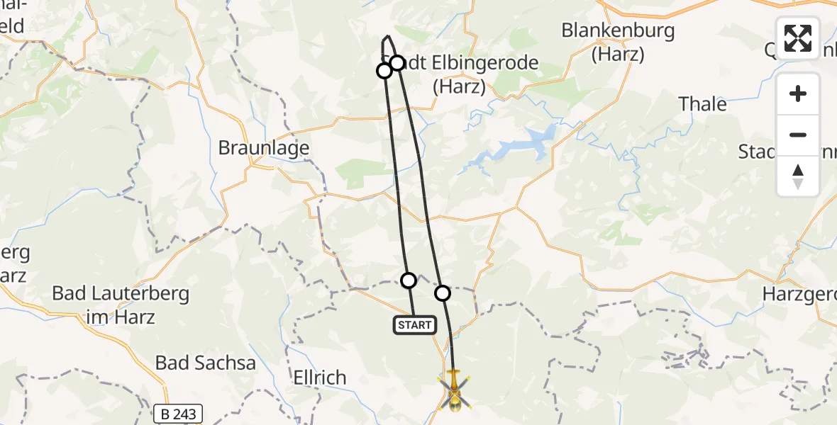 Flugroute Rettungshubschrauber Ellrich - Harztor, 18 April 2026, 10:08
