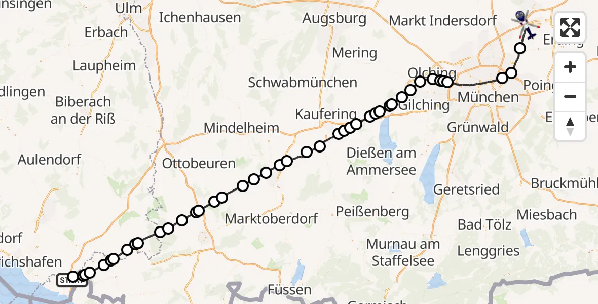 Flugroute Polizeihubschrauber Wildberg Flugplatz - Hallbergmoos, 18 April 2026, 10:09