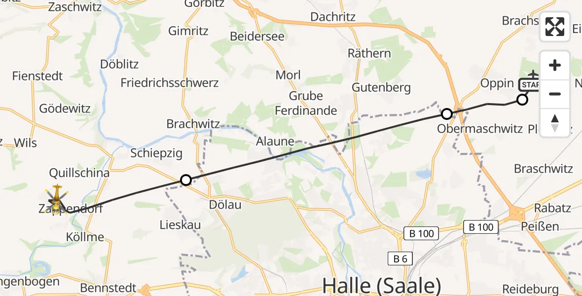 Flugroute Rettungshubschrauber Halle-Oppin Flugplatz - Salzatal, 18 April 2026, 10:10