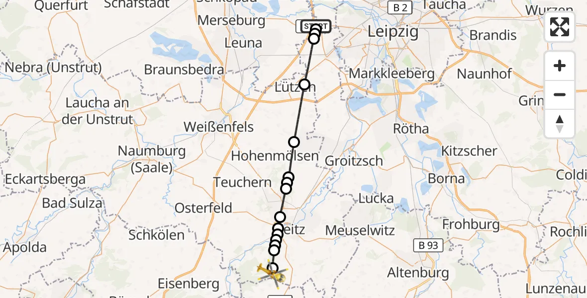 Flugroute Rettungshubschrauber ADAC Air Rescue Station Leipzig/Schkeuditz-Dölzig Hubschrauberlandeplatz (Christoph 61) - Gutenborn, 18 April 2026, 10:17