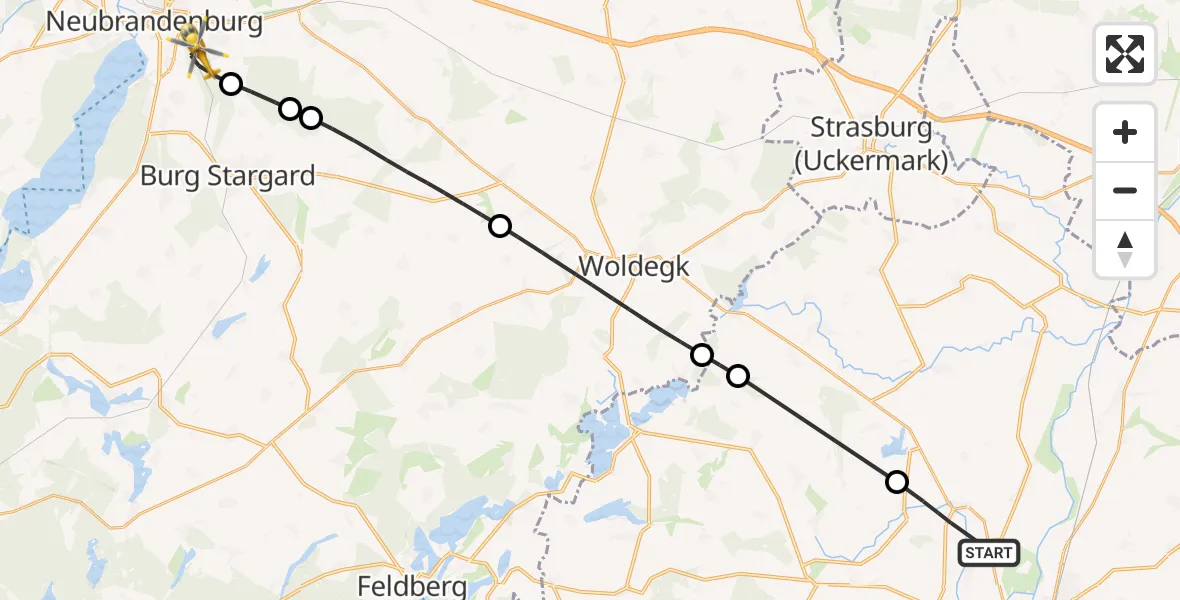 Flugroute Rettungshubschrauber Prenzlau - Neubrandenburg, 18 April 2026, 10:20
