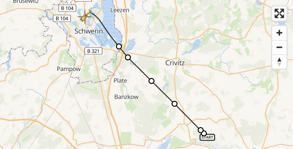 Flugroute Rettungshubschrauber Parchim - Schwerin, 18 April 2026, 10:32