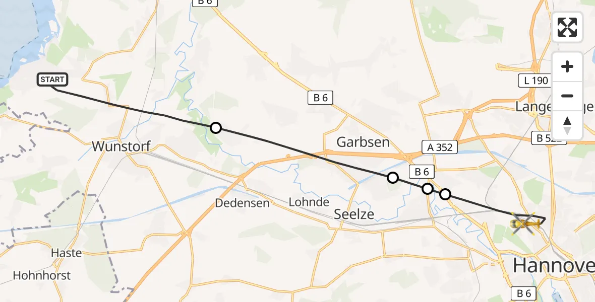 Flugroute Rettungshubschrauber Wunstorf - Hannover, 18 April 2026, 10:37