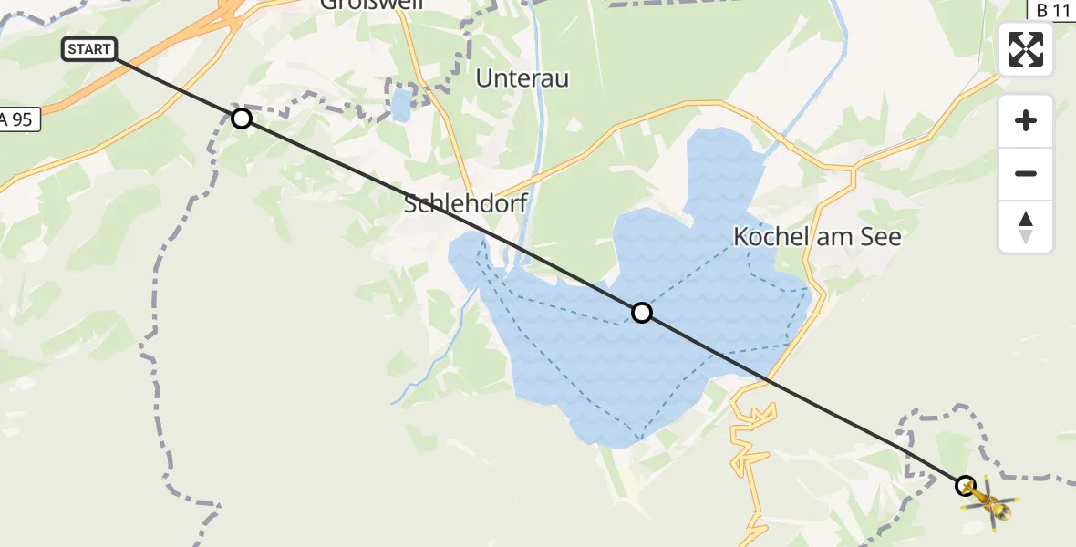 Flugroute Rettungshubschrauber Großweil - Jachenau, 18 April 2026, 10:45