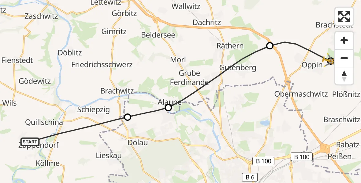 Flugroute Rettungshubschrauber Salzatal - Halle-Oppin Flugplatz, 18 April 2026, 10:53