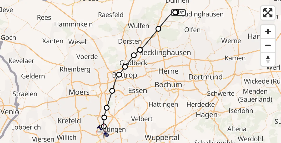 Flugroute Polizeihubschrauber Borkenberge Flugplatz - Düsseldorf Flughafen, 18 April 2026, 10:57