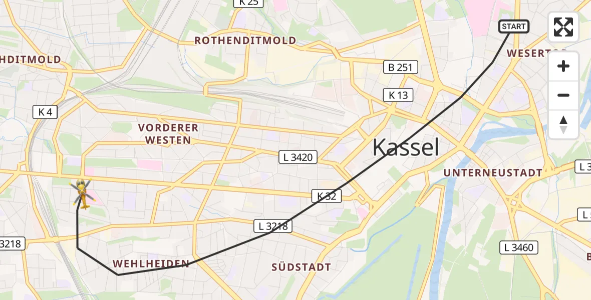 Flugroute Rettungshubschrauber Kassel - Kassel, 18 April 2026, 10:58
