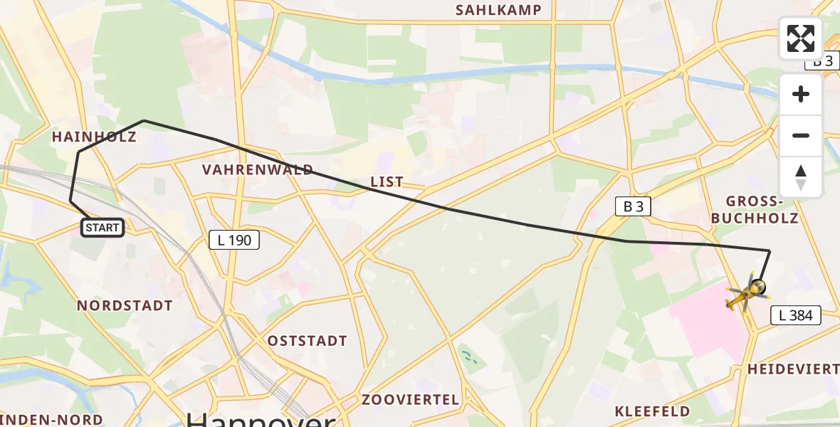 Flugroute Rettungshubschrauber Hannover - Hannover Luftrettung Hubschrauberlandeplatz (Christoph 4), 18 April 2026, 11:05