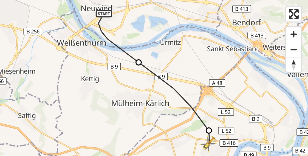 Flugroute Rettungshubschrauber Neuwied - Koblenz, 18 April 2026, 11:08
