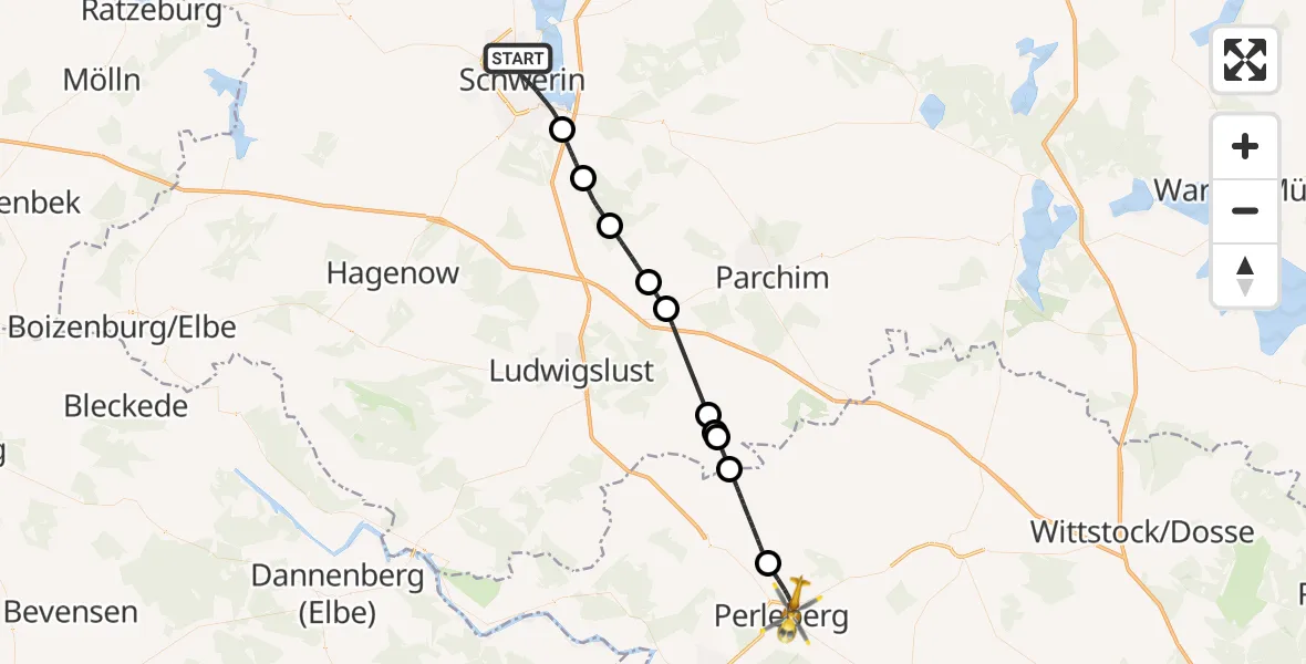 Flugroute Rettungshubschrauber Schwerin - Perleberg, 18 April 2026, 11:11