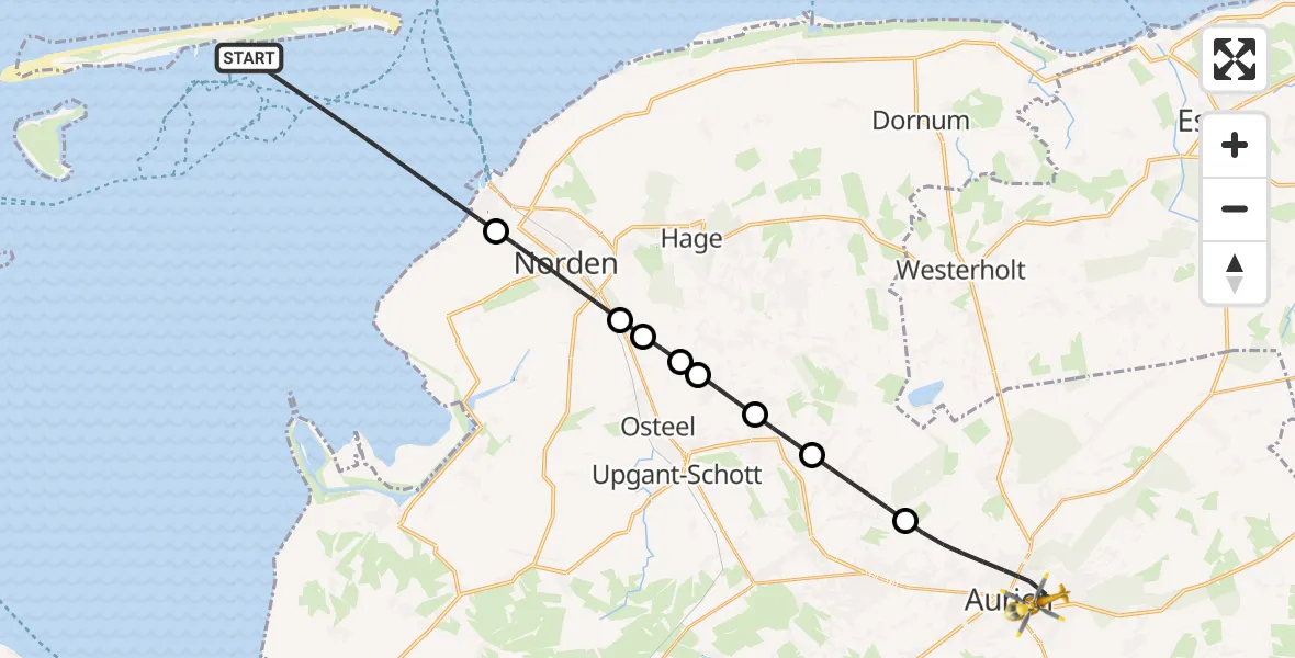 Flugroute Rettungshubschrauber Noordzee - Aurich, 18 April 2026, 11:14