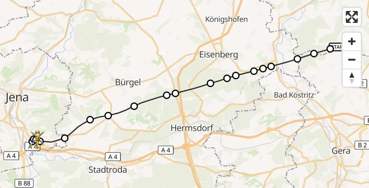 Flugroute Rettungshubschrauber Gutenborn - Jena University Hospital, 18 April 2026, 11:18