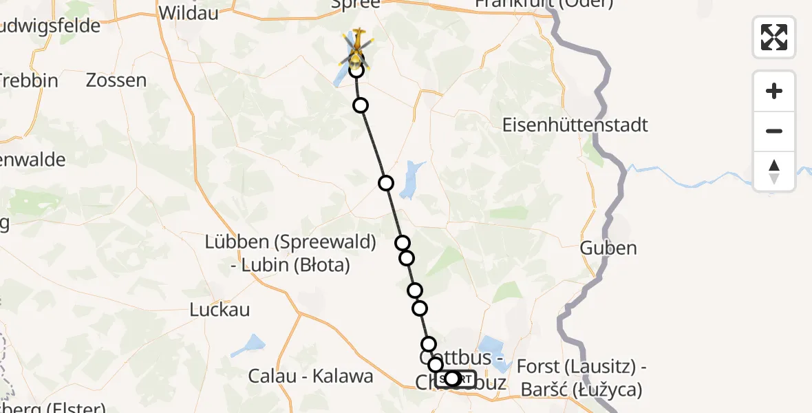 Flugroute Rettungshubschrauber Carl Thien Hospital Cottbus - Bad Saarow, 18 April 2026, 11:25