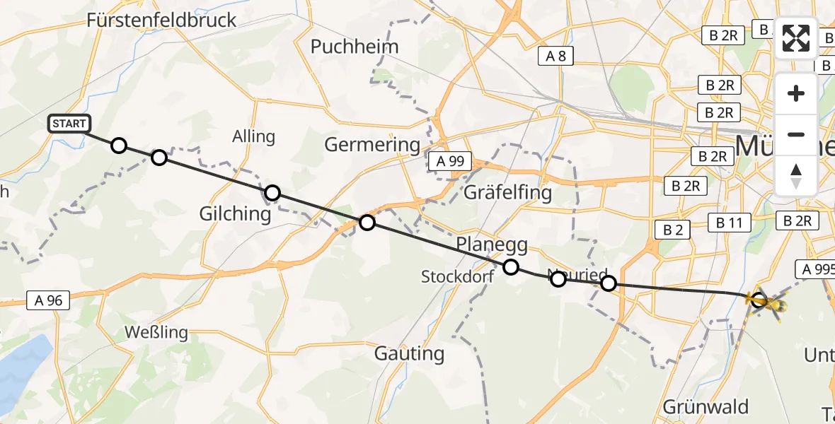 Flugroute Rettungshubschrauber Schöngeising - ADAC Air Rescue Center Hubschrauberlandeplatz (Christoph 1), 18 April 2026, 11:28