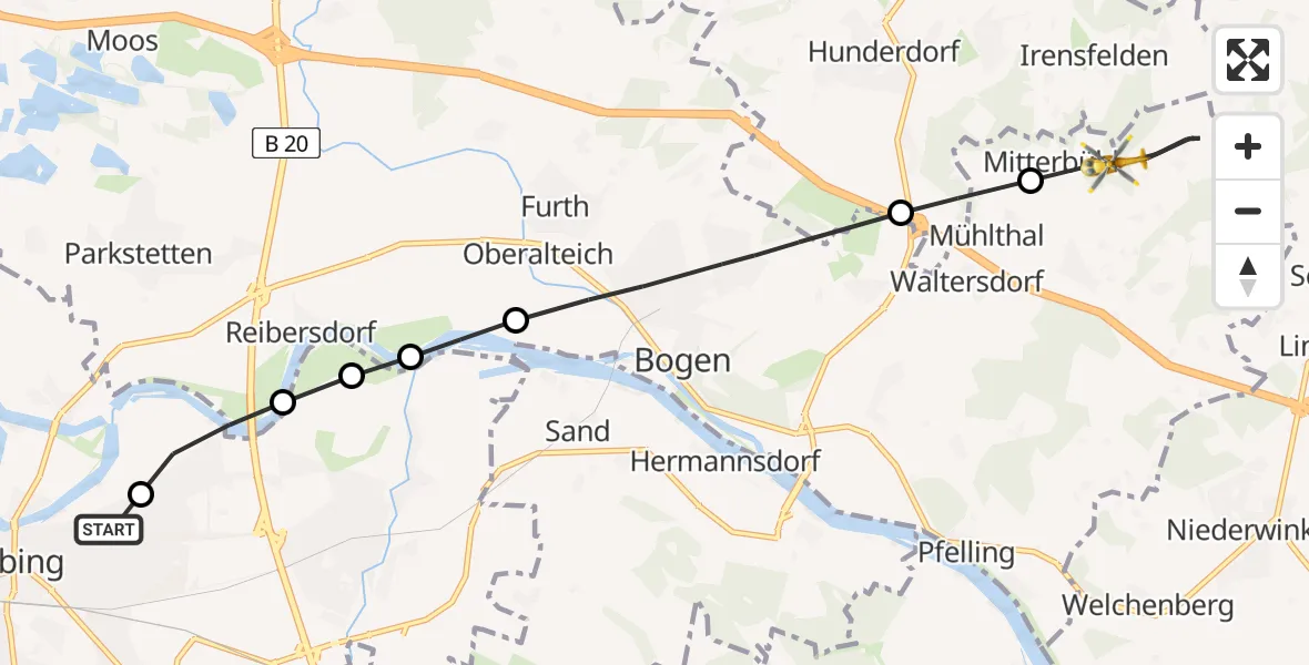 Flugroute Rettungshubschrauber Sankt Elisabeth Hospital Straubing - Bogen, 18 April 2026, 11:28